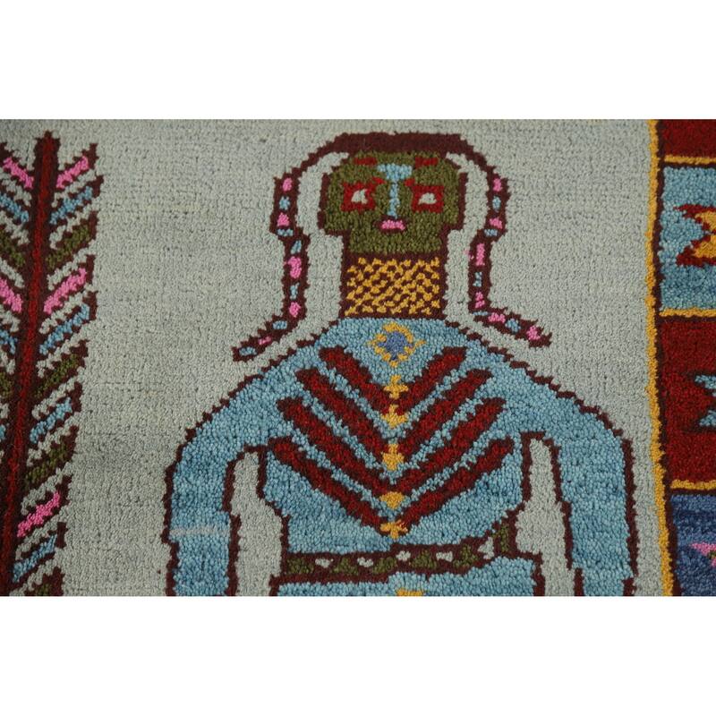 Hand Knotted Oriental 100% Wool Carpet Traditional Tribal Navy Blue & Blues Heriz (serapi) Runner Rug - 9' 7'' X 3' 10''