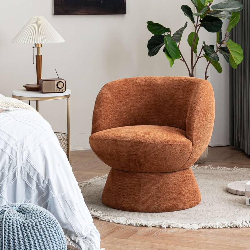 Set of1 Boucle Upholstered Modern Style Swivel Accent Chair - Brown