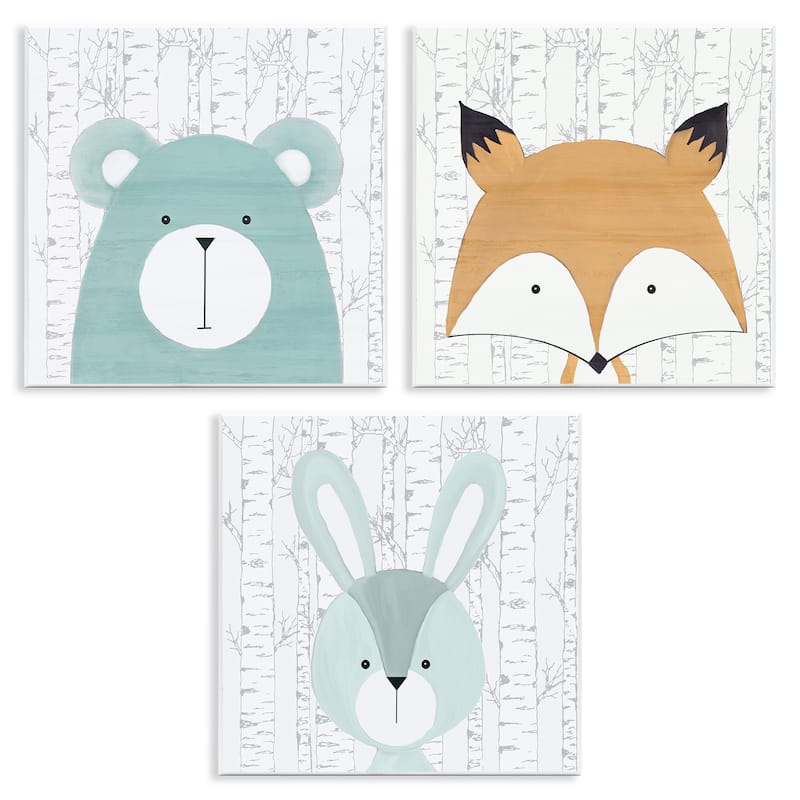 Stupell Whimsical Woodland Nursery Animals Wall Plaque Art Design By Kim Allen (Set of 3) - 12 x 12