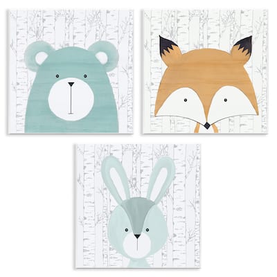 Stupell Whimsical Woodland Nursery Animals Wall Plaque Art Design By Kim Allen (Set of 3)