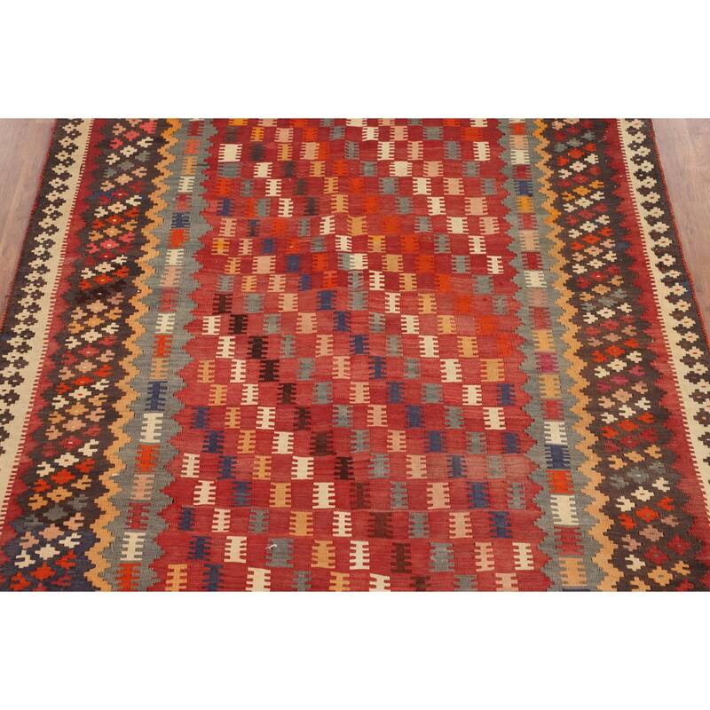 Kilim Qashqai Persian Vintage Rug Hand-Woven Living Room Wool Carpet - 5'4"x 9'10"