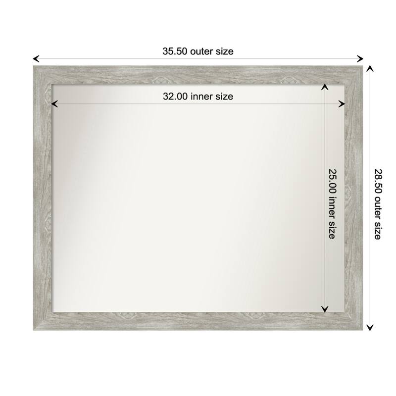 Dove Greywash Narrow Framed Non-Beveled Custom Wall Mirror, Bathroom Vanity Mirror - Outer Size: 35.5 x 28.5