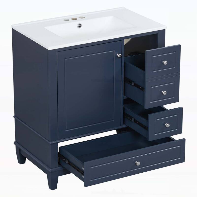 Freestanding Vanity Set with Shelf and Three Drawers,Soft Close Door