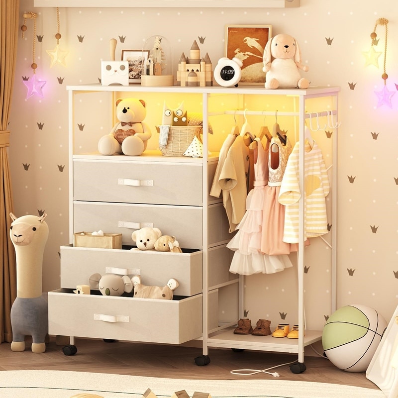 modern dresser with clothing rack Amazon.com: HIGDBFE Tall Dresser 44''H with Hanging Rack, 4 Drawers Small Closet Dresser for Bedroom, Reversible Fabric Chest of Drawers with Clothes Rack, Tall Storage Tower, Sturdy Frame, White : Home &