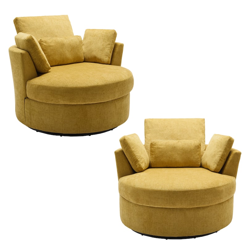 Set of 2 Upholstered Swivel Accent Barrel Chairs with Toss Pillows