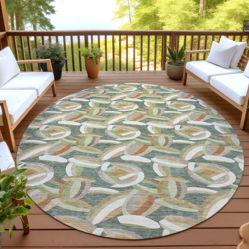 Machine Washable Indoor/ Outdoor Modern Heli Chantille Rug - Basil - 8' x 8'