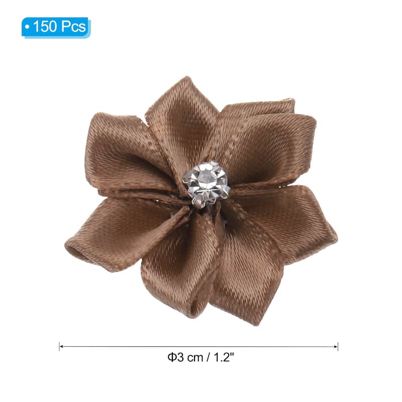 150Pcs Small Ribbon Flowers Satin Ribbon Flowers Mini Fabric Flower - 3cm - Coffee