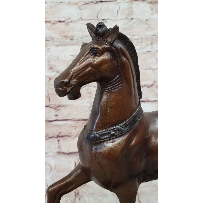 Bronze Horse Sculpture – Elegant Stallion Statue On Marble Base