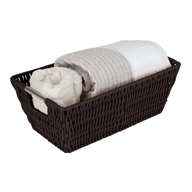 Simplify Small Shelf Storage Rattan Tote Basket in Charcoal