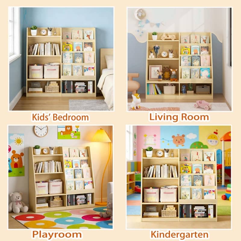 Kids Wooden Bookshelf and Toy Storage Organizer with 4-Tier Shelves