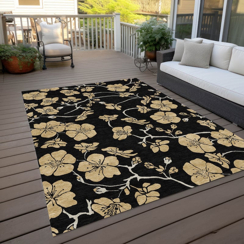 Machine Washable Indoor/ Outdoor Floral Zen Chantille Rug