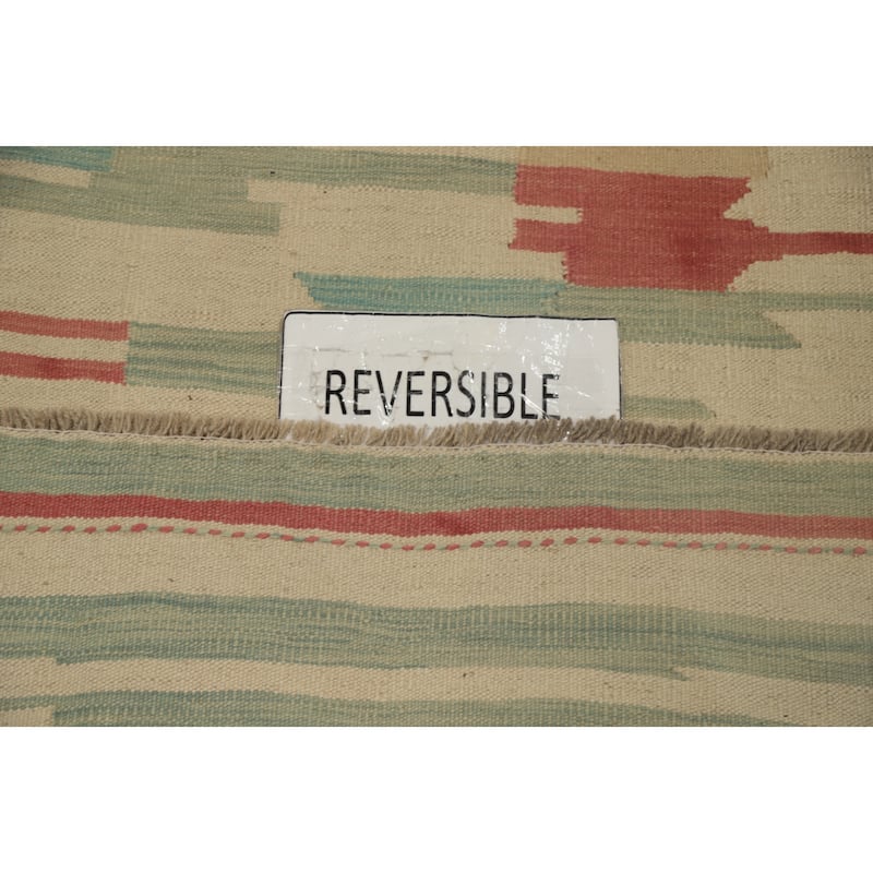 Hand Woven Oriental 100% Wool Carpet Southwestern Geometric Beige & Ivories Kilim Runner Rug - 9' 7'' X 2' 4''