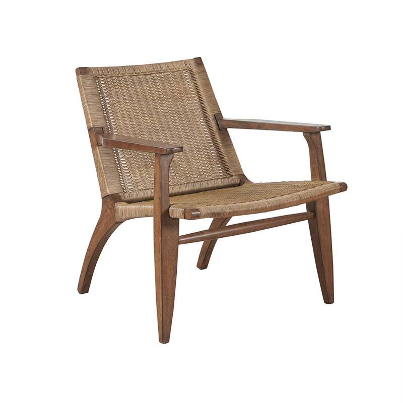 Roomfitters Modern Mid-Century Accent Chair, Sustainable Rattan and Mahogany Wood Lounge Seating, Roomfitters, Natural - Natural