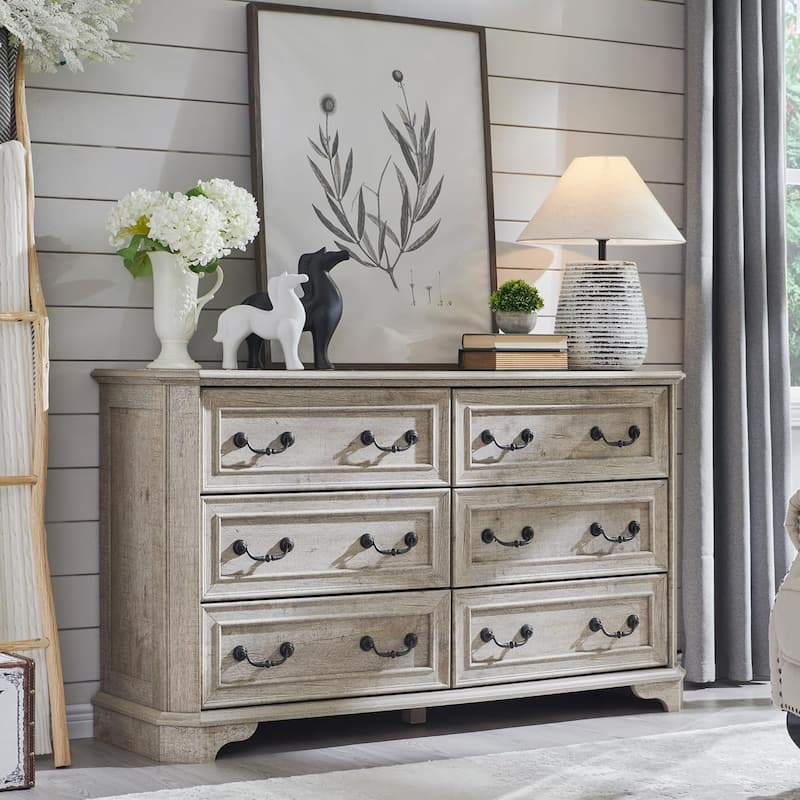 Farmhouse Drawers Dresser, Wood Chest of Drawers, Dressers Organizer - Light Rustic Oak - 6-drawer
