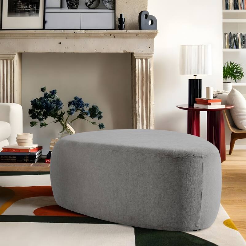43" Rounded Triangle Upholstered Ottoman, Oversize Fabric Ottoman Footstool