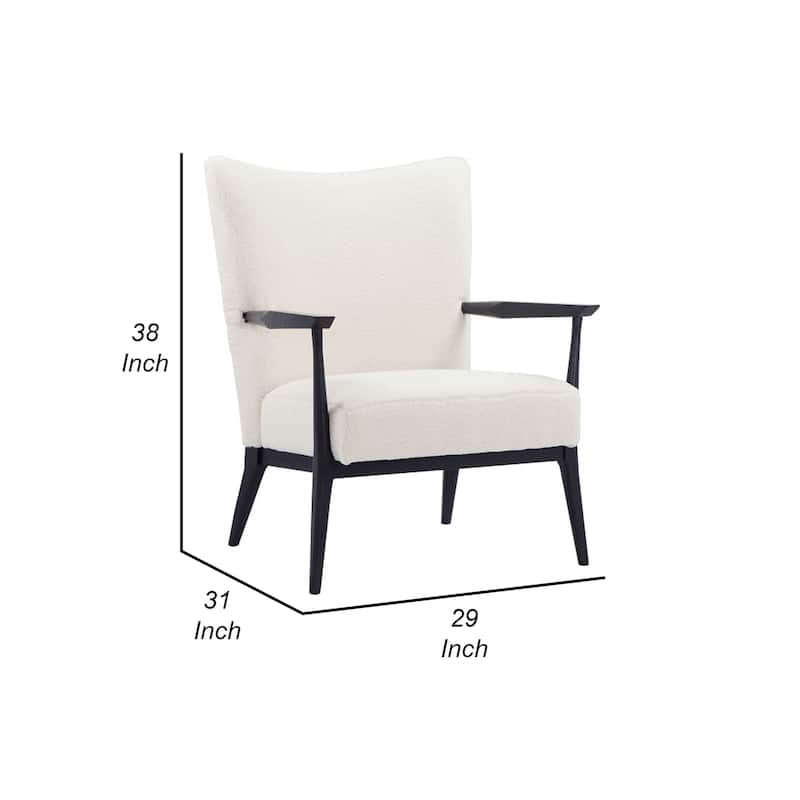 Nie 29 Inch Lounge Armchair, Wingback, White Boucle Upholstery, Black Metal
