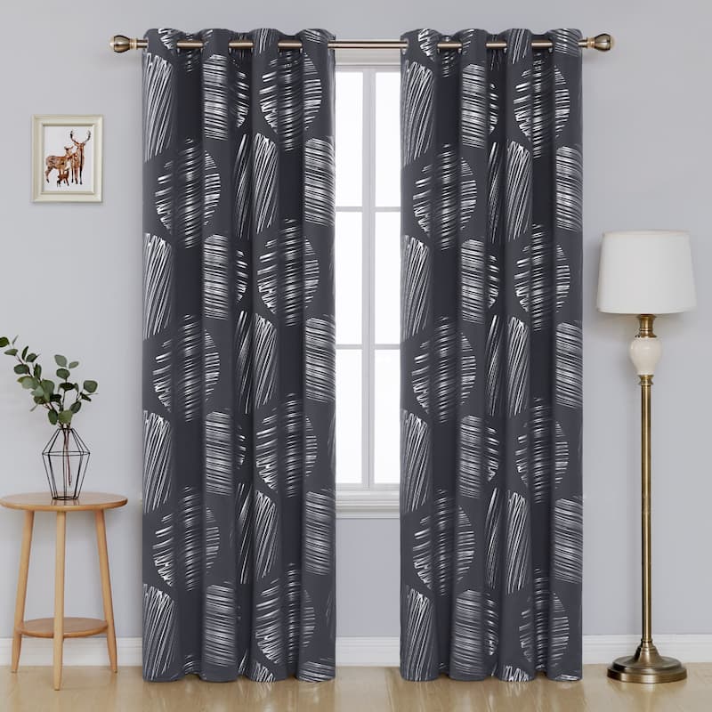Deconovo Room Darkening Curtains with Silver Foil Circle Print, 2 Panels - 52W x 63L - Dark Grey