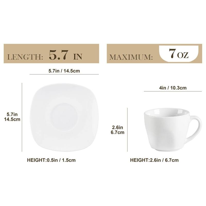 MALACASA Elisa 6 Piece Ivory White Espresso Cup and Saucer