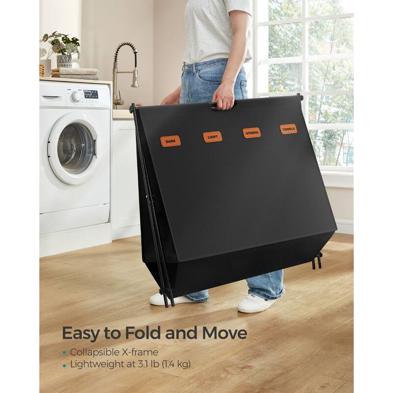 Large 4-Compartment Collapsible Oxford Laundry Sorter Basket with Removable Labels for Clothes Storage - 31.1"L x 15.7"W x 26"H