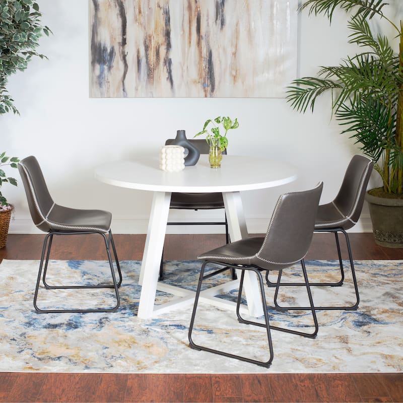 5 Pieces Round Dining Table Set with 4 Stylish Chairs and Trestle Table Legs, Decorative Kitchen & Dining Furniture - White+Black