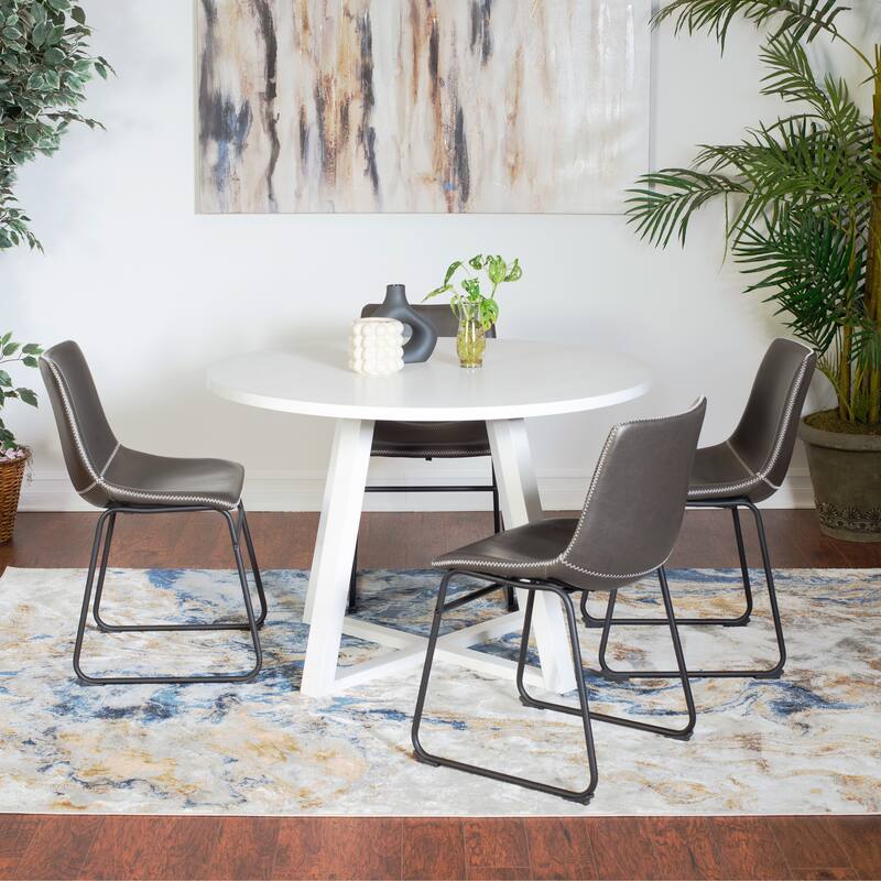 Varna 5-Piece Round Dining Set, Trestle Dining Table with 4 Stylish Chairs - White+Grey