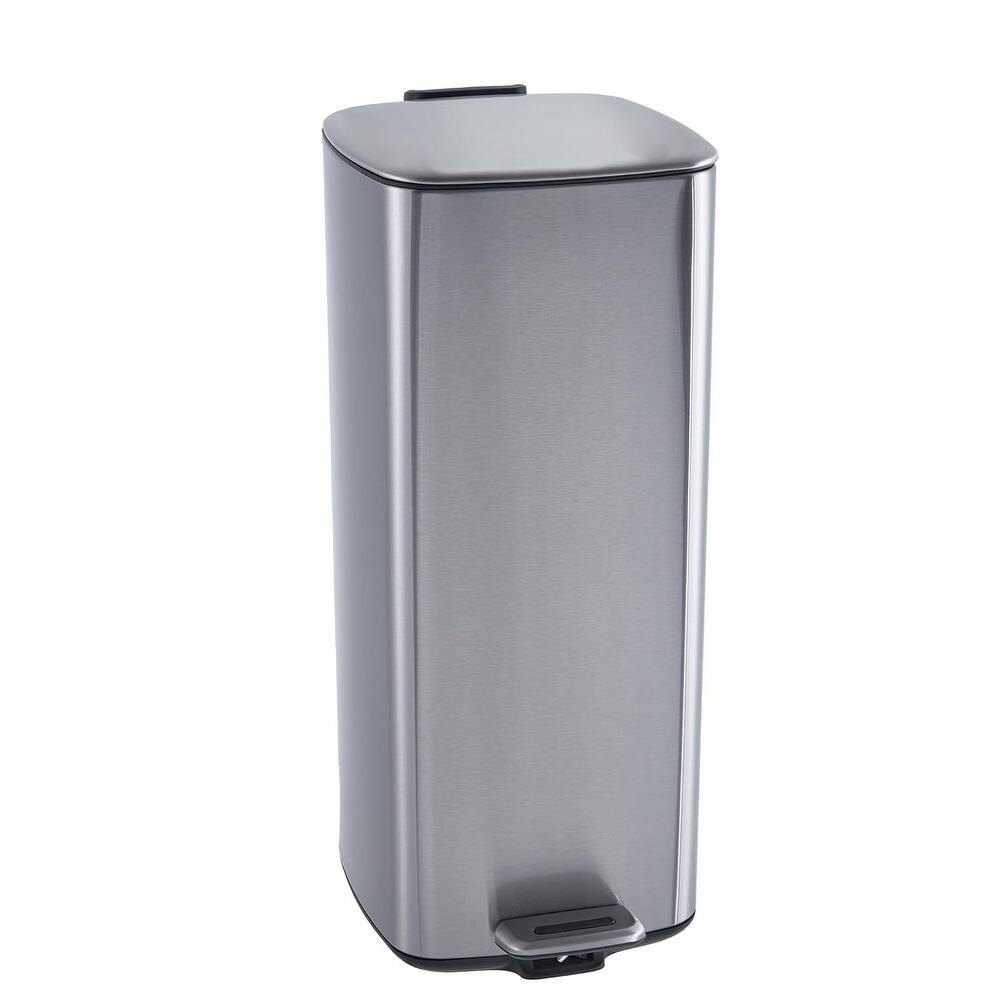 8 Gal / 30L Square Step Trash Can Stainless Steel with Lid and Inner Bucket White