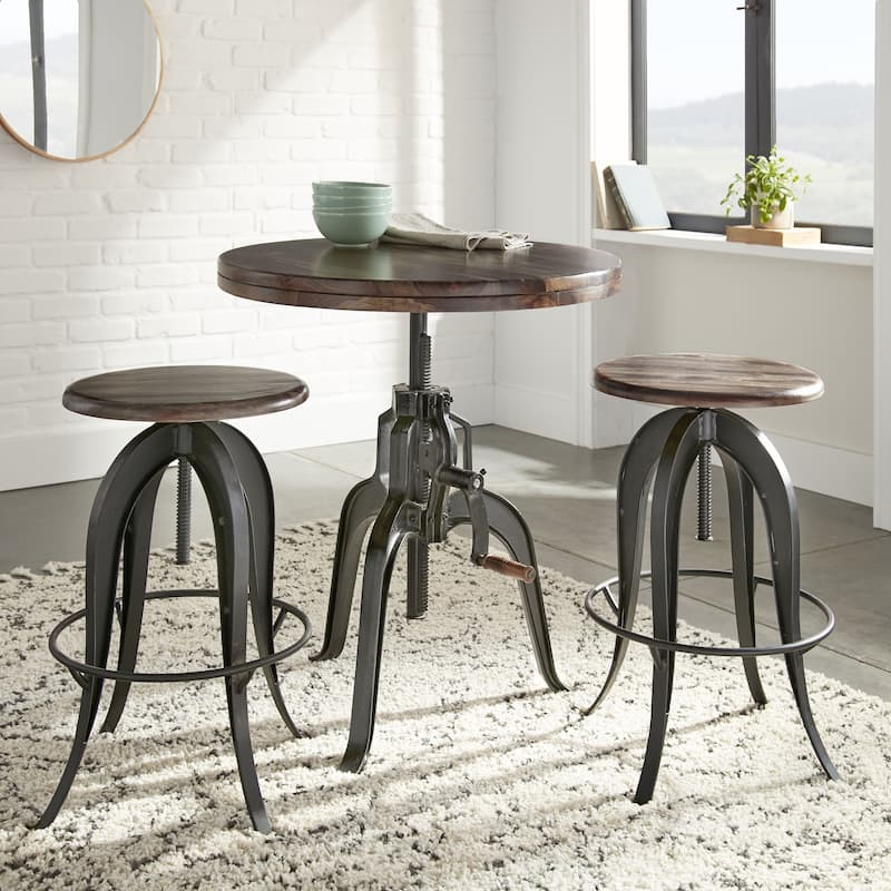 Steve Silver Seoni Russet Sheesham Wood Iron Adjustible-height Stool