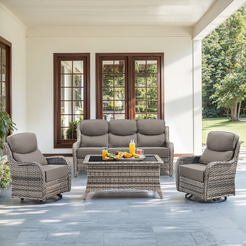 Gymojoy 4-Piece Patio Furniture Set with Swivel Glider Chairs, 6-Inch Ultra-Plush Cushions & Water-Resistant Olefin Fabric