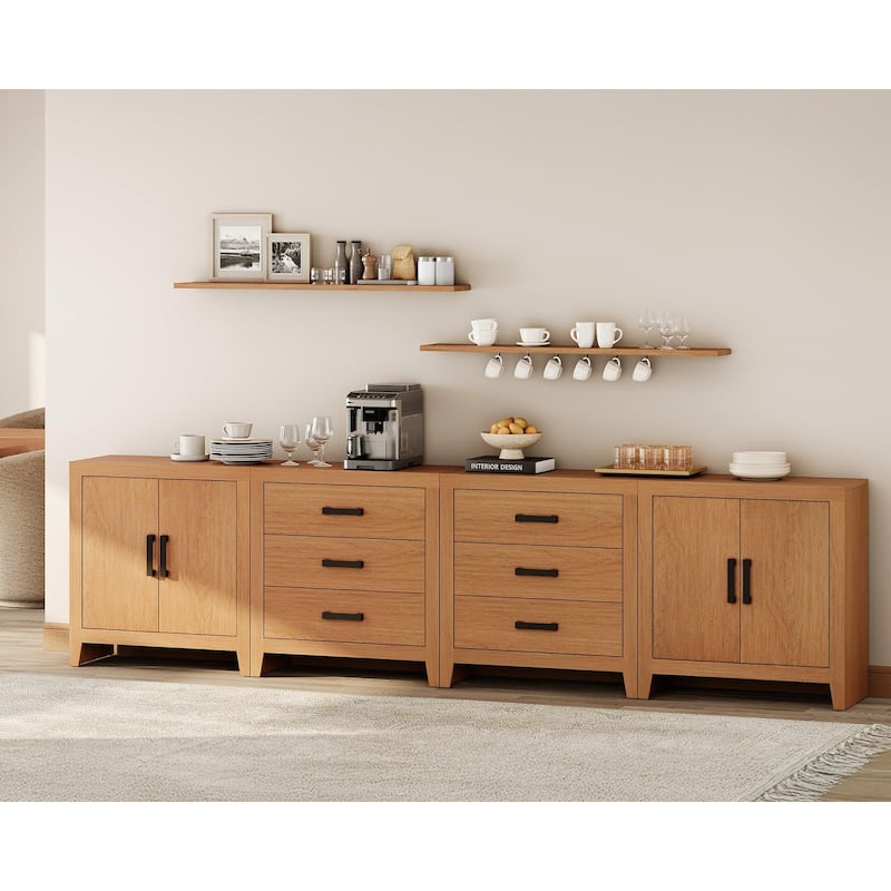 WAMPAT Extra Wide 126" Modern Farmhouse TV Stand，Wood Media Console with 6 Drawers & 2 Double Door Cabinets