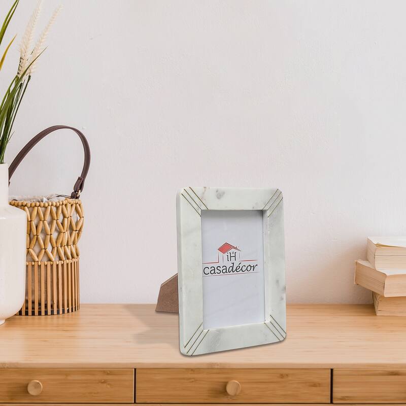 5X7 Marble White With Brass Inlay Picture Frame