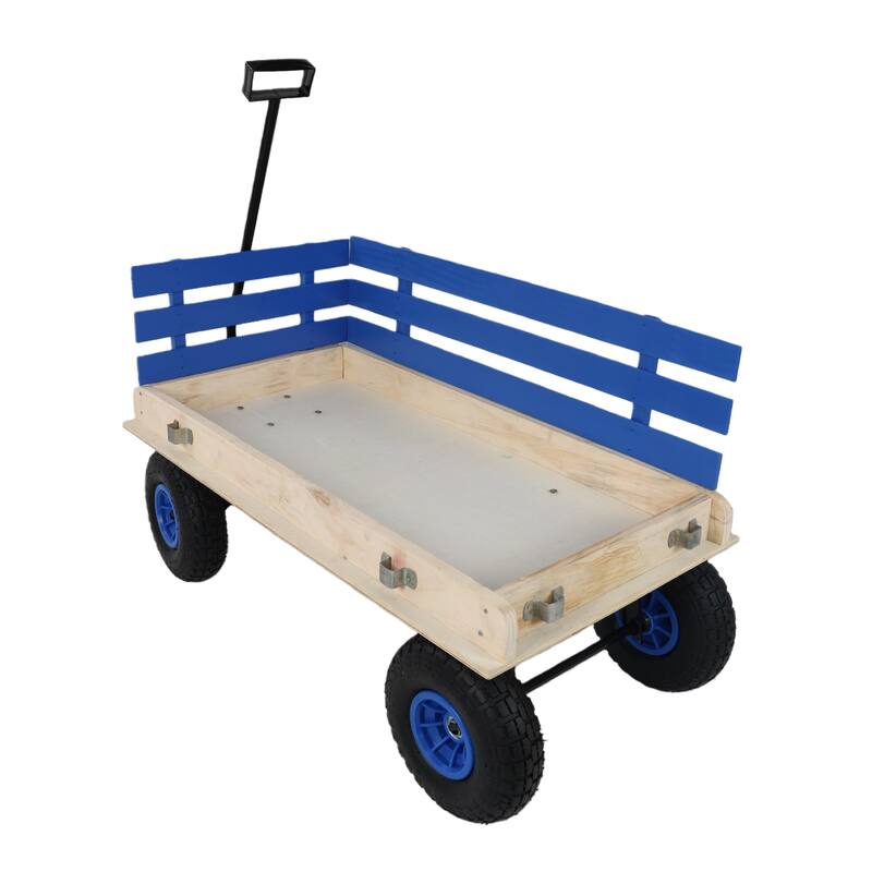 Fresh blue wooden household trolley for children's toy transportation/garden tool cart/outdoor portable trolley