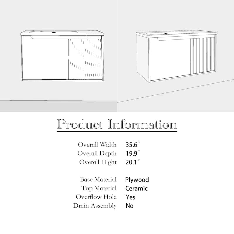 32/36/40 inch Wall Mounted Bathroom Vanity Set in Mint Green with Integrated Ceramic Sink