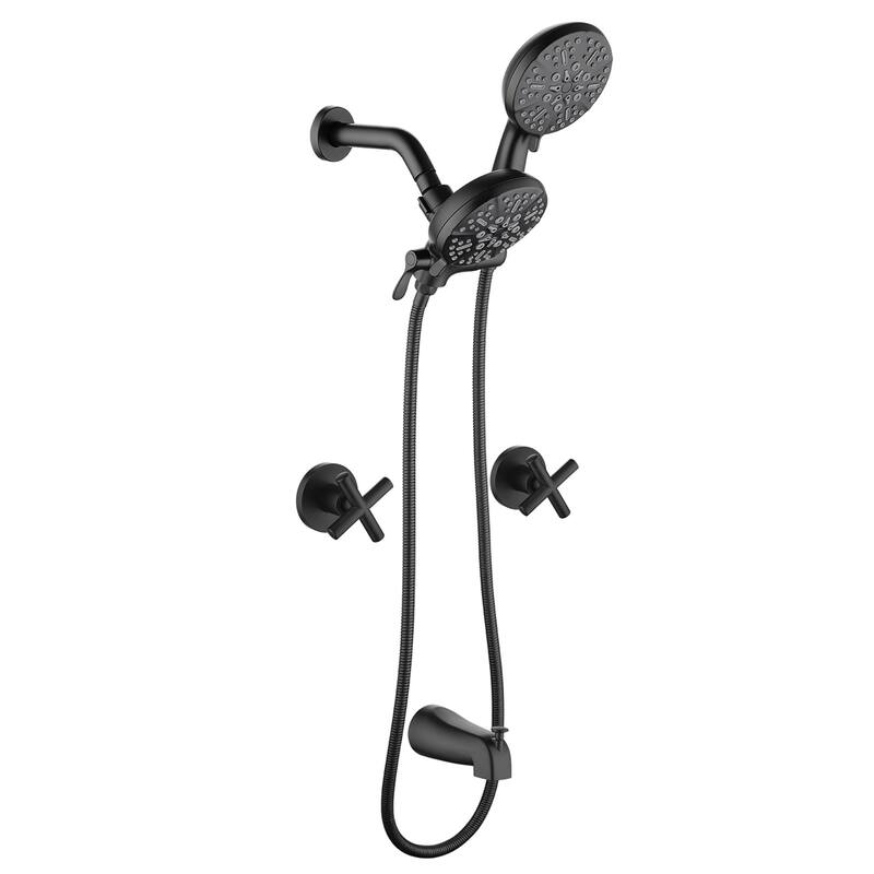 Wall Mount Tub and Shower Faucet with Hand Shower Brass Dual Head Complete Wall Mounted Shower System with Valve