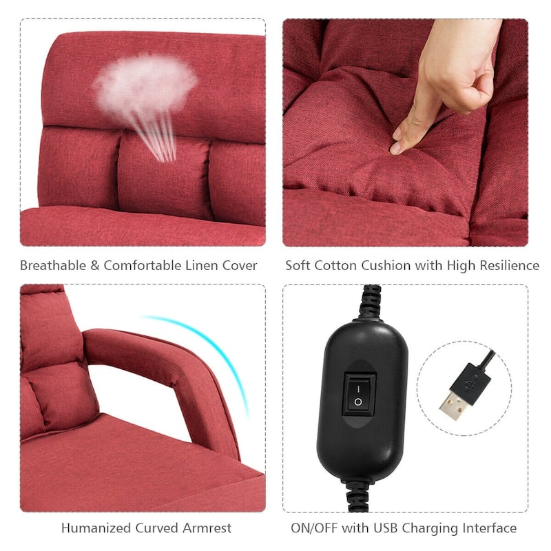Gymax Red Folding Lazy Sofa Floor Chair Sofa Lounger Bed with Armrests