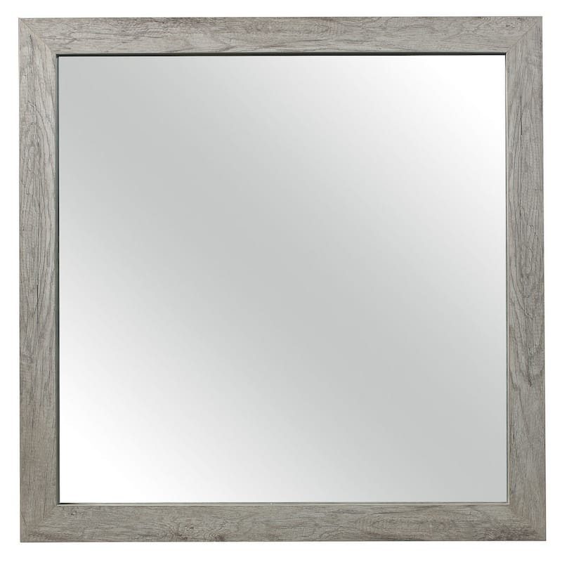 Zane 39 Inch Transitional Mirror, Square Wood Frame, Weathered Gray Veneer