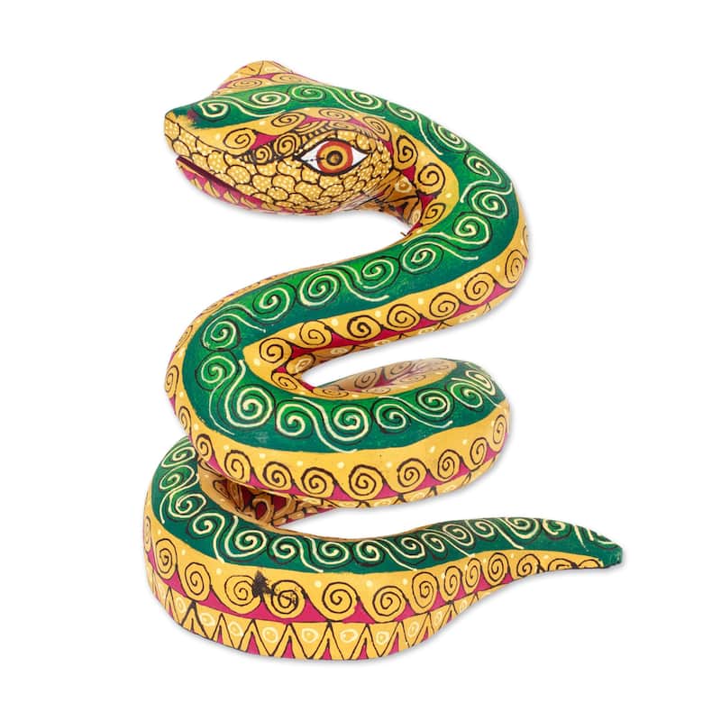 Novica Handmade Amber Hiss Wood Alebrije Figurine