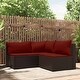 preview thumbnail 26 of 100, vidaXL Patio Corner Sofa with Cushions Black/Brown/Gray Poly Rattan 24.8" x 24.8" x 22.6" 3-Piece - Brown/Cinnamon red