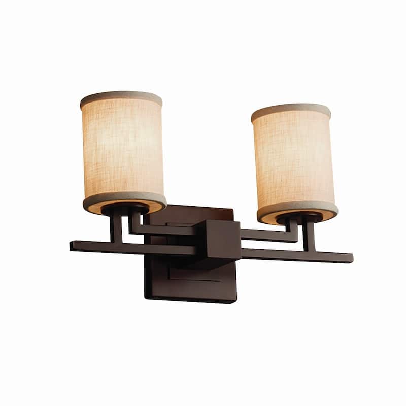 Justice Design Textile Aero 2-light Dark Bronze Bath Bar, Cream Cylinder - Flat Rim Shade - Dark Bronze