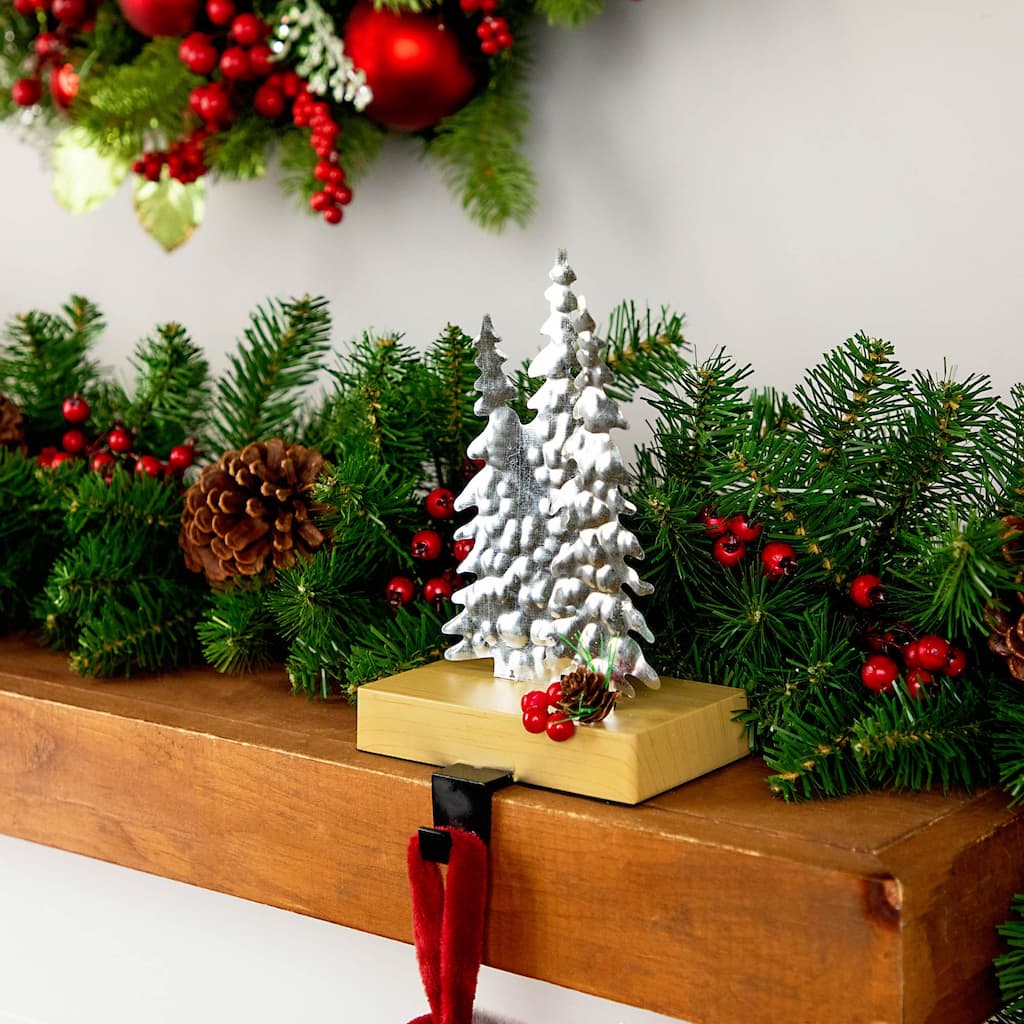 8.5" Silver Brown Metal Deer Trees Christmas Stocking Holder