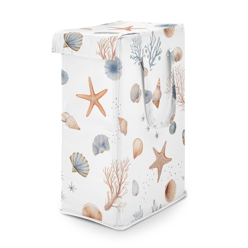 Sweet Jojo Designs Ocean Seashells Boy, Girl, Unisex/Gender Neutral Foldable Laundry Hamper with Handles - Nautical, Beach Theme