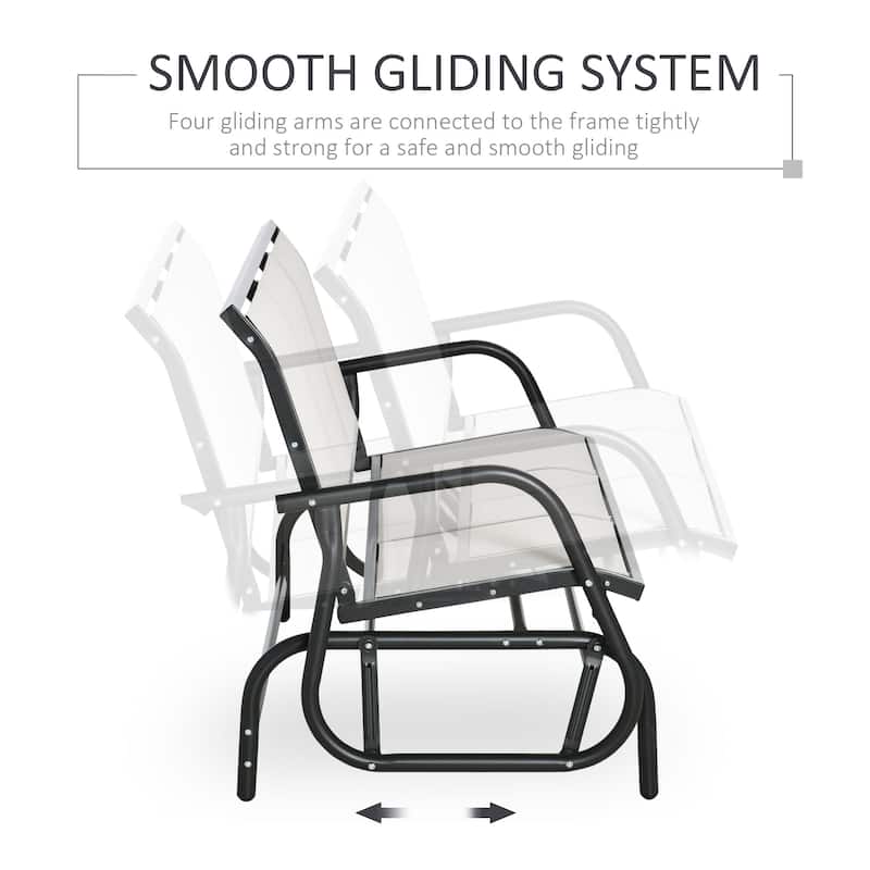 Outsunny 3-Person Patio Glider Bench, Outdoor Porch Glider Swing with 3 Seats, Breathable Mesh Fabric, Metal Frame, Cream White
