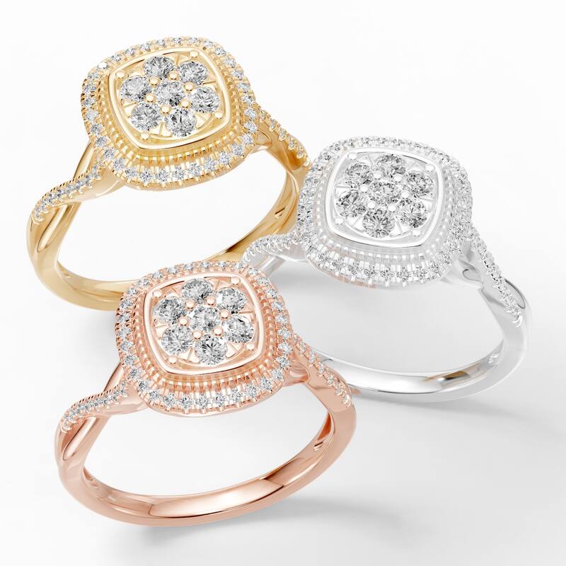 AEON Elysian Bloom Cushion 0.50ct Lab Grown Diamond Cluster Halo Ring