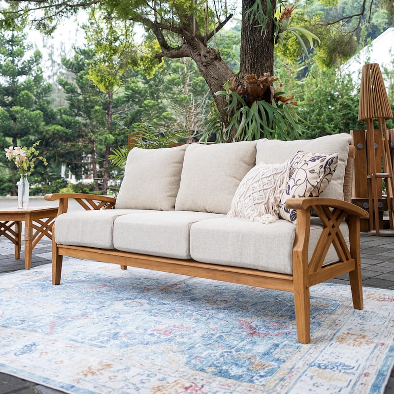Cambridge Casual Carmel Teak Outdoor Sofa with Cushion