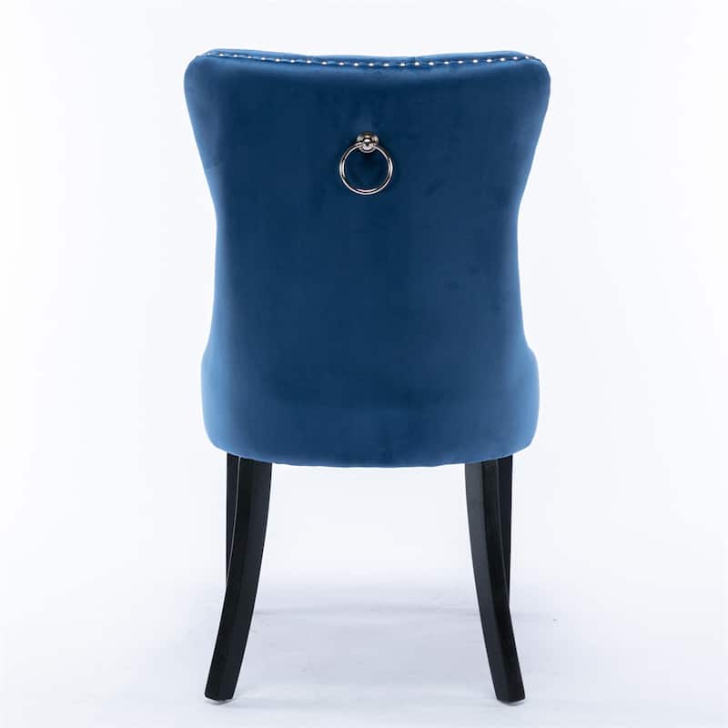 Velvet Upholstered Dining Chair with Wood Legs and Nailhead（Set of 2) - N/A