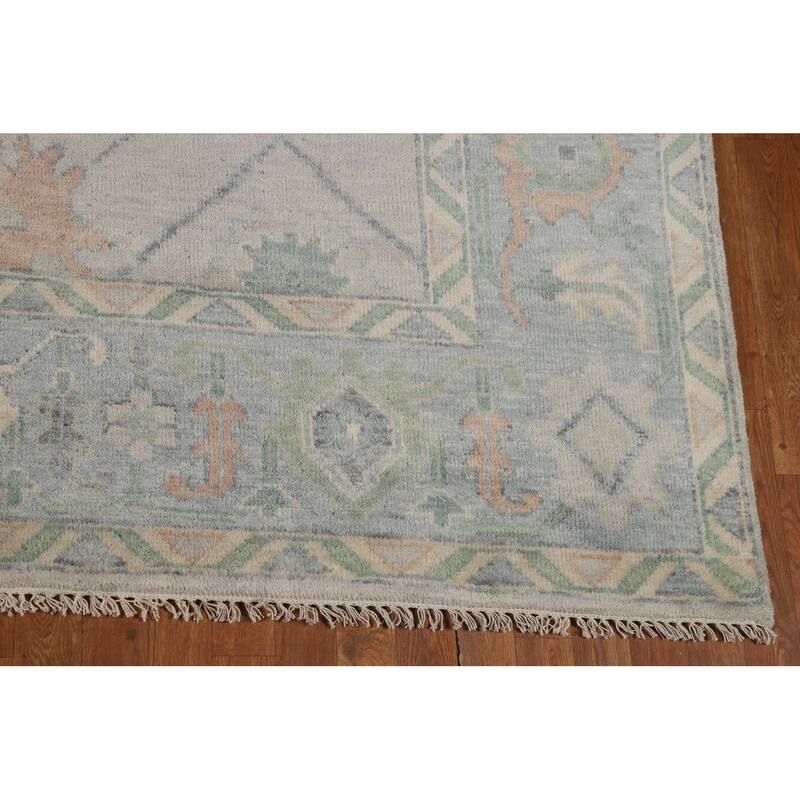 Gray Transitional Oushak Indian Area Rug Hand-Knotted Wool Carpet - 9'0"x 11'10"