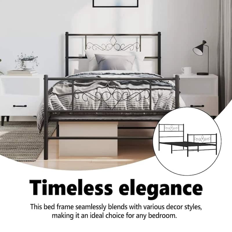 vidaXL 12 Inches Black Twin Metal Bed Frame No Mattress - 77.2" x 41.3" x 35.4"