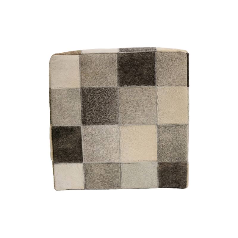 Home&Manor Seville 16" Cowhide Leather Cube Pouf