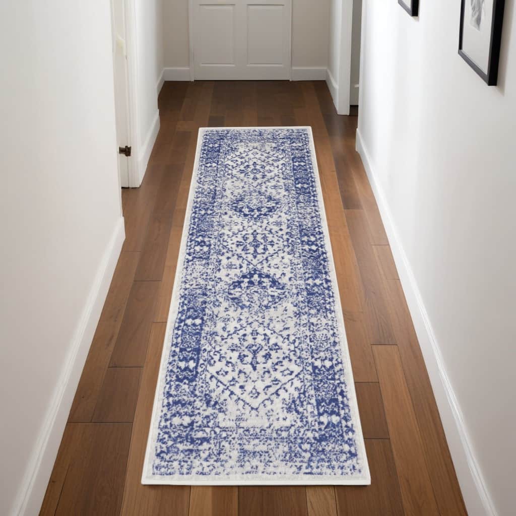 Power Loomed Distressed Geometric Abstract Modern Non Skid Stain Resistant Area Rug - 96' X '24' X '0.39