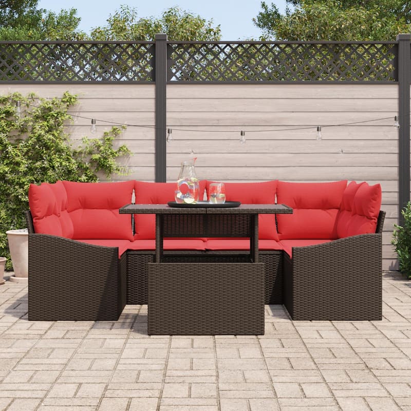 vidaXL 7 Piece Garden Sofa Set with Cushions - 91.7×48.6×27.2