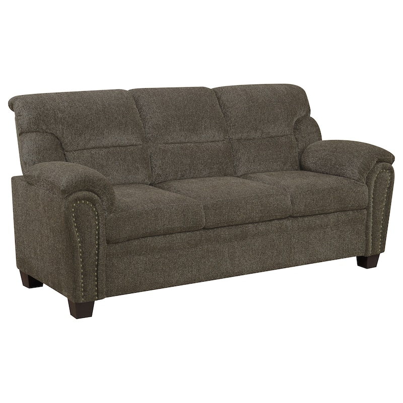 Clementine Transitional Nailhead Trim Upholstered Padded Arm Sofa - Brown